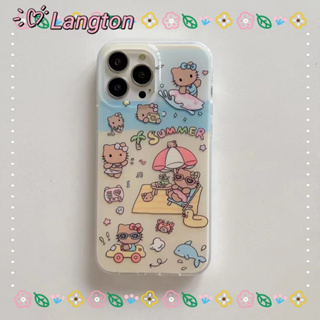 🌈Langton🌸ป้องกันการหล่น ขอบเต็ม iphone 11 14 pro max การ์ตูน Hello Kitty เส้นขอบโปร่งใส น่ารัก case for iPhone 12 13