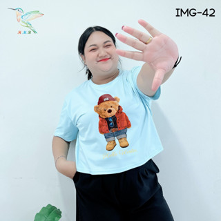 6000-IMG-42# 6 สี เสื้อครอป 6XL แขนสั้น สกรีนลายการ์ตูน