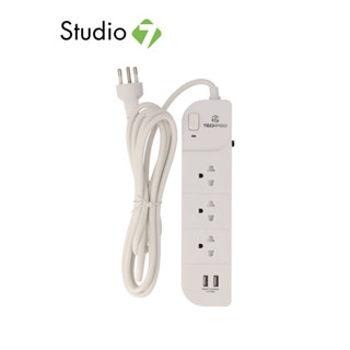 TECHPRO ปลั๊กไฟ 3 Way 1 switch 2xUSB 2.1A 3M. PLG02 by Studio7