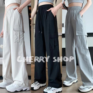 cherryshop พร้อมส่ง🔥กางเกงวอร์มฮิปฮอปลำลอง เวอร์ชั่นเกาหลีเอวสูงขากว้าง