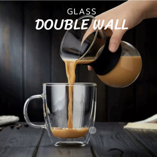 แก้วน้ำมินิมอล แก้ว2ชั้น มีหูจับ [ขนาด80-400มล.] Double Wall Glass สวยงาม ทนทาน ใส่ได้ทั้งน้ำร้อน/เย็น น้ำหนักเบา