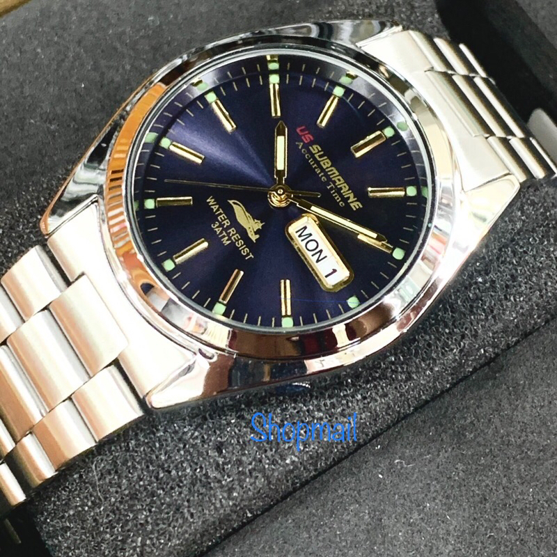 นาฬิกา US submarine J035MD ประกันหนึ่งปี ยูเอสซับมารีน นาฬิกาข้อมือสายแสตนเลส กันน้ำ 100 % เข็มเรืองแสง