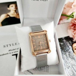 Nine West Watch NW/2091RGSB🌟นาฬิกาสายสแตนเลสสีเงิน หน้าปัดเหลี่ยม