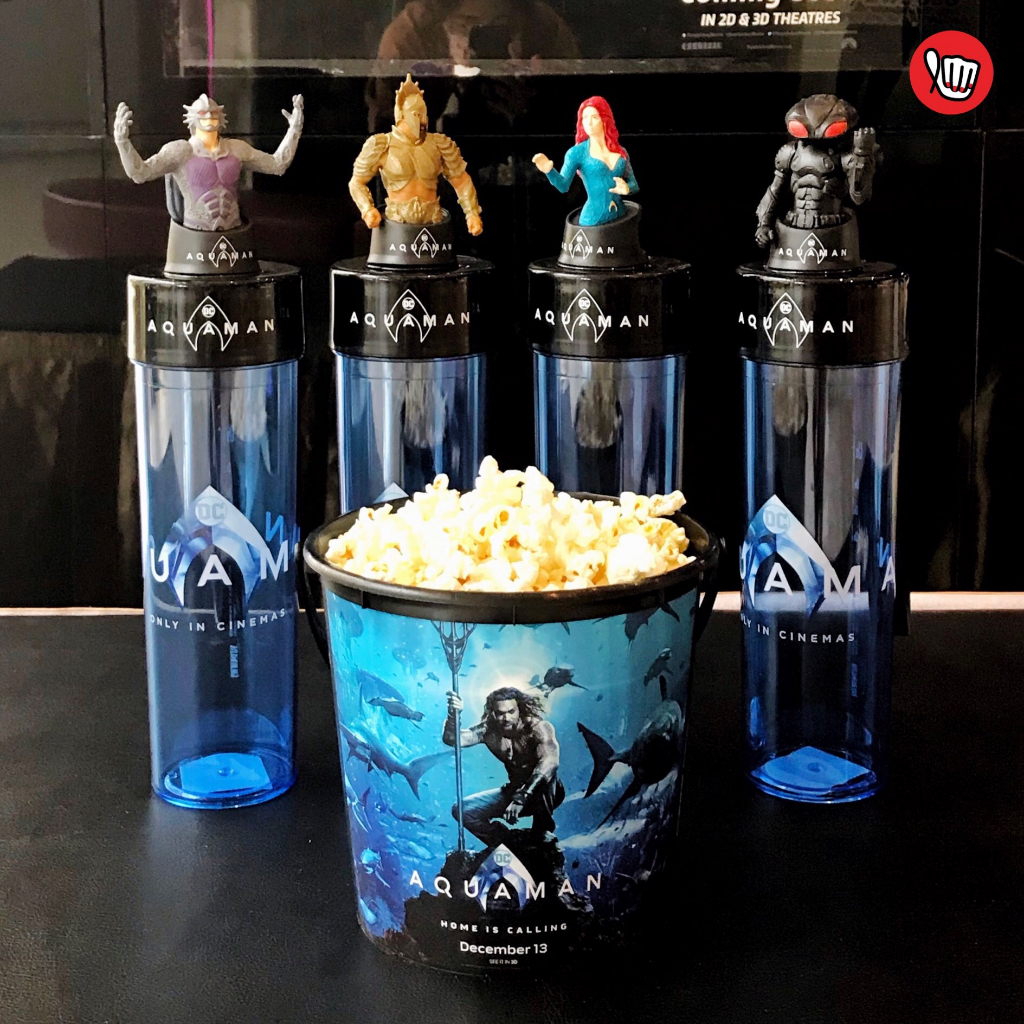 กระบอกน้ำ พร้อมถังป๊อปคอร์น Aquaman SF [สภาพ98%]