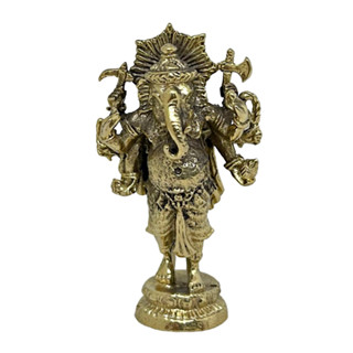 พระพิฆเนศ ปางวีระคณปติ ปางปราบมาร วัสดุทองเหลือง สูง 3.6 ซม. Ganesh Mini Brass Statue #6 Home Decor by Boss