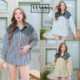 🌈🌿🌸🌼🌺🧡🤎💙🇰🇷 Cotton Stripe Patch Jeans Zip Long Sleeve Shirt