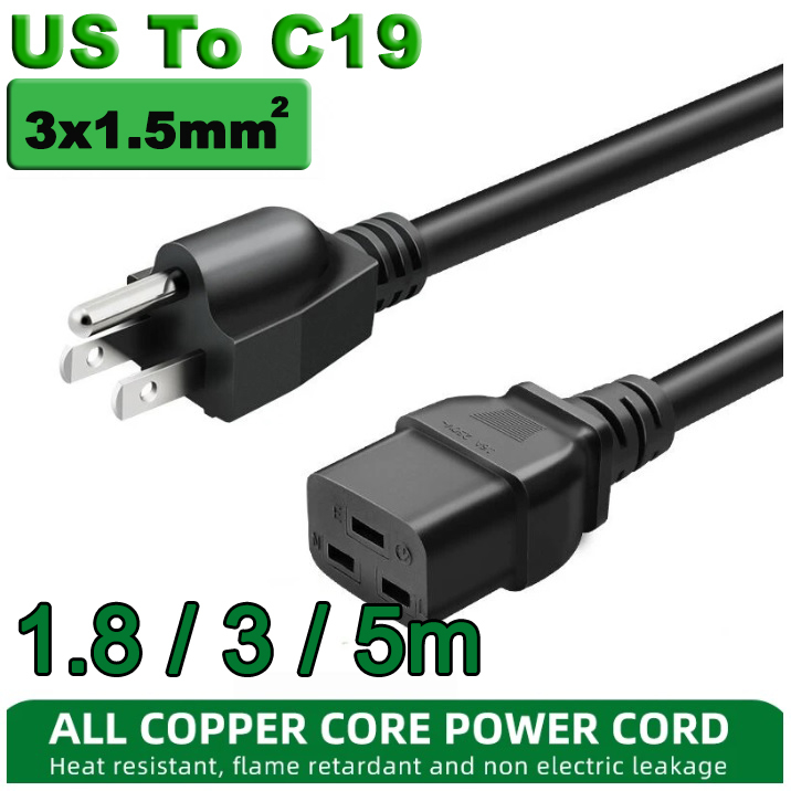 สายไฟ US to C19 High Power Square Port Power Cord High-quality Pure Copper Cable For Computers UPS/PDU server 3x1.5mm