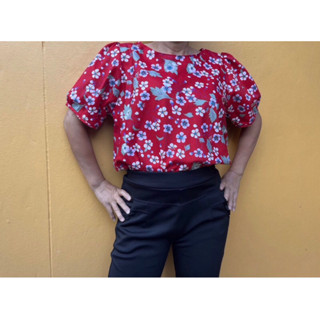 เสื้อแขนตุ๊กตาลายดอกไม้สีสดใส ผ้าคอตตอน นิ่ม ไม่บาง ไม่ตก ไม่หด ใส่สบายไม่ร้อน