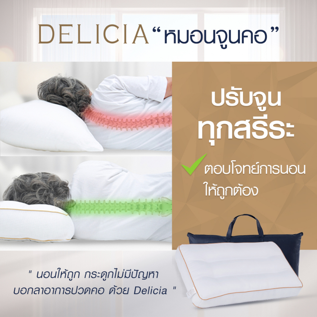 Delicia เดลิเซีย (1ฟรี2) หมอนสุขภาพ 1 ใบ ฟรี ใยเสริมเติมหมอน 2 ชิ้น