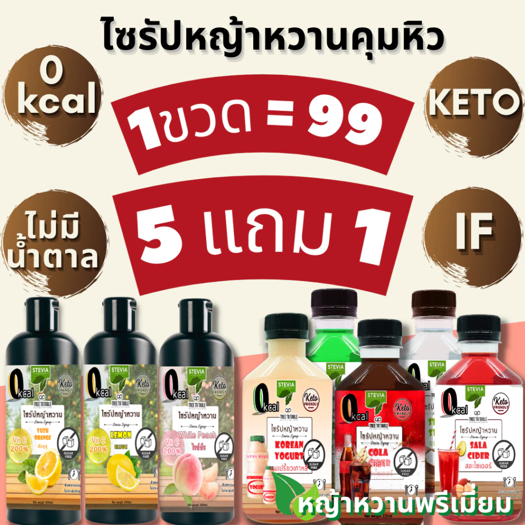 TreeToTable ไซรัปหญ้าหวานคุมหิว ไซรัปคีโต 0 kcal (Stevia Syrup) ไซรัปหญ้าหวานวิตามินซี