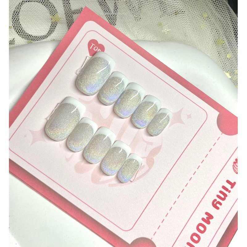 เล็บเจลแท้ ต่อได้เอง แถมฟรีอุปกรณ์ เซ็ทโฮโลแกรมวิ้งๆ เฟรนช์ปลาย เลือกทรง/ไซสืได้ แถมฟรีกาวตะไบ