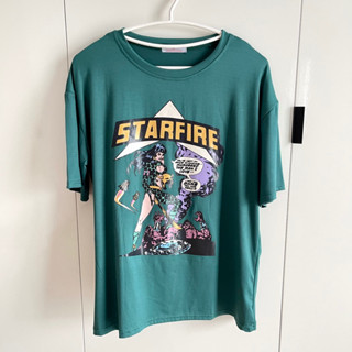 เสื้อยืด ลาย STARFIRE เสื้อคอกลม อก 38-46 นิ้ว ใส่ออกกำลัง ผ้าลื่น สปริง สีเขียว