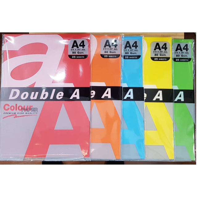 A4 80G. DOUBLE A กระดาษสี (25แผ่น/รีม) คละสี