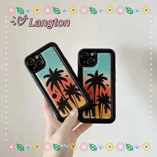 🌈Langton🌸ป้องกันการหล่น ขอบเต็ม iphone 11 14 pro max ต้นมะพร้าว สไตล์ฤดูร้อน ขอบดำ หวานสวย case for iPhone 12 13