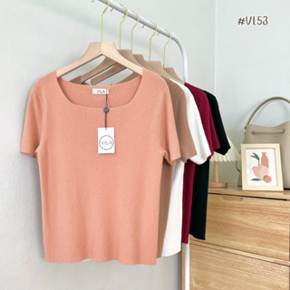 VL53 เสื้อไหมพรมแขนสั้นคอเหลี่ยม ใส่สบาย ป้าย VILA