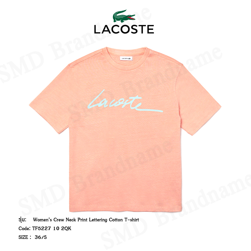 Lacoste เสื้อยืดคอกลม Women’s Crew Neck Print Lettering Cotton T-shirt Code: TF5227 10 2QK
