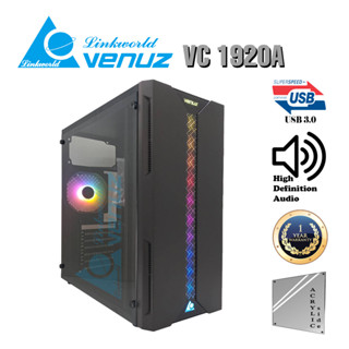 VENUZ Acrylic Side ATX Computer Case VC 1920A with RGB LED Lighting &amp; 120mm Rainbow RGB Fan – Black