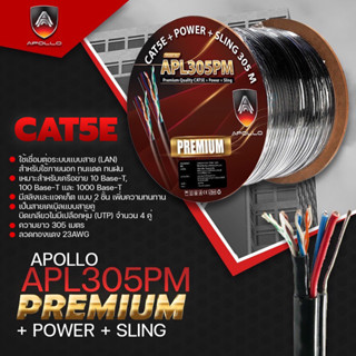 Apollo สายแลน Lan+ไฟ+สลิง Cable UTP CAT5E Outdoor Premium + Power Line + Sling ใช้ภายนอก 305m./Box For กล้องวงจรปิดCCTV