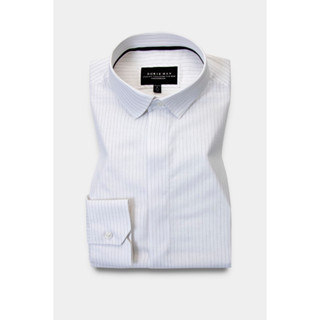 Play White Stripe 0.5cm Cotton W/W Slim Collar Shirt - เสื้อเชิ้ตผ้าคอตตอนสีขาวลายทาง