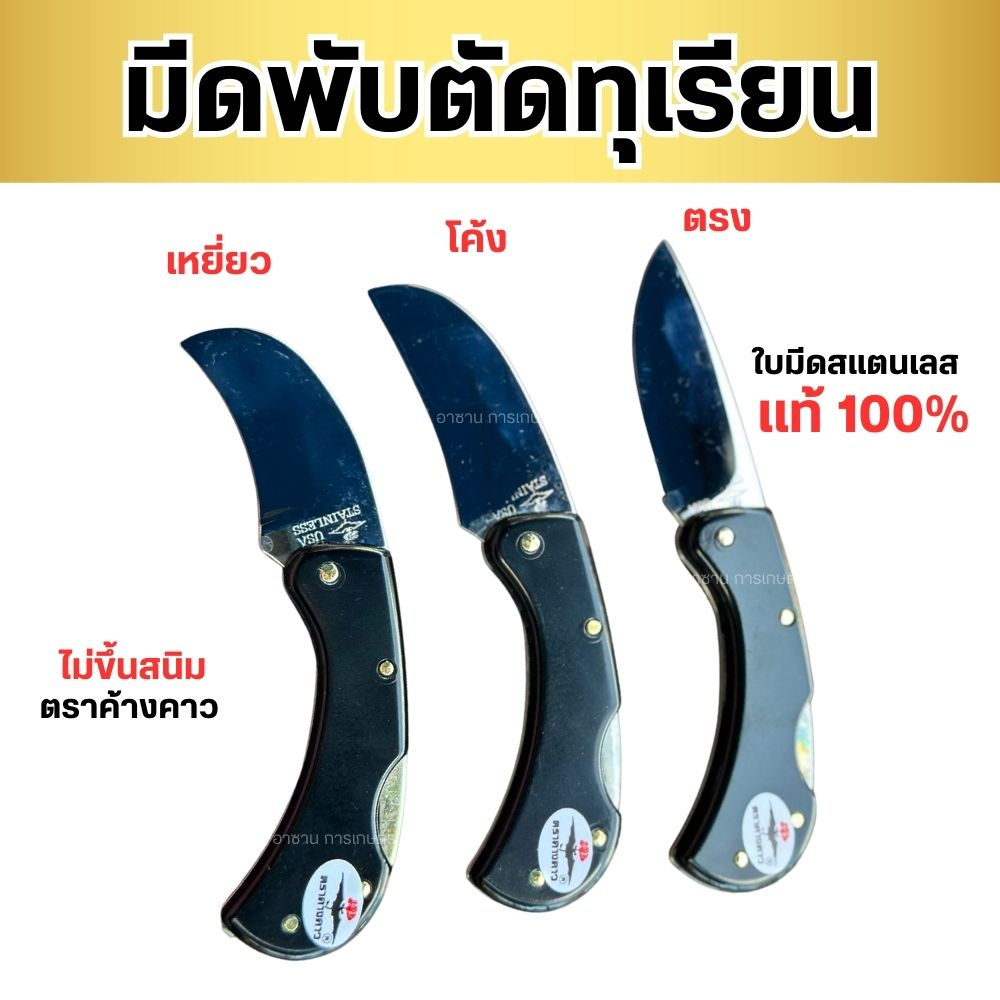 มีดพับตัดทุเรียน มีดตัดทุเรียน ใบสแตนเลสแท้ ตราค้างคาว USA นำเข้าจากอเมริกา รับประกัน คมทน คมนาน