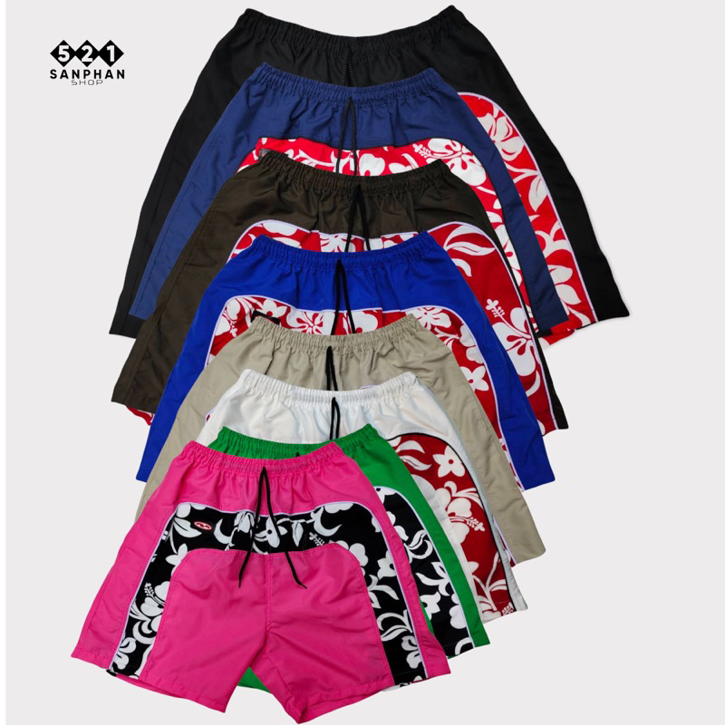 521SANPHAN กางเกงขาสั้น ลายดอก( ขนาด18“)เอวยางยืด ผ้าร่ม ลายโค้งดอก (ฟรีไซด์)