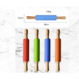 ไม้นวดแป้งซิลิโคน ด้ามไม้ ไซส์ L คละสี