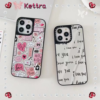 💜Kettra💜ป้องกันการหล่น ขอบเต็ม iPhone 11 14 pro max รูปหัวใจ สีชมพู ขอบดำ พื้นผิวกระจก เรียบง่าย case for iPhone 12 13