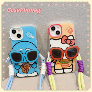 🍑CasePhoneg🍑พร้อมโซ่ ป้องกันการหล่น ขอบเต็ม iPhone 11 14 pro max การ์ตูน Hello Kitty โดราเอมอน case for iPhone 12 13