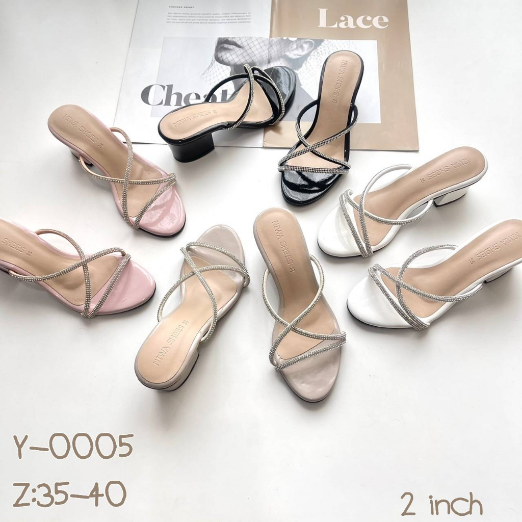 รองเท้าสตรี หูหนีบ รองส้นสูง 2 นิ้ว ตกแต่งอะไหล่เพชร รองเท้าmaxi รหัสสินค้า Y-0005