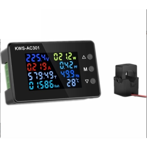AC Meter KWS - AC301 มิเตอร์ วัดไฟ Digital 8 in 1 AC 100A 50-300V