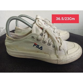 Fila Size 36.5 ยาว 23 Cm  รองเท้ามือสอง ผู้หญิง เท้าเล็ก  ผ้าใบ สวม แฟชั่น ลำลอง เที่ยว