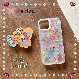 💜Kettra💜ขาตั้ง ถอดได้ iPhone 11 14 pro max ป้องกันการหล่น ขอบเต็ม การ์ตูน Hello Kitty หวานสวย case for iPhone 12 13