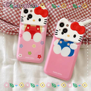 🌈Langton🌸ป้องกันการหล่น ขอบเต็ม iphone 11 14 pro max การ์ตูน Hello Kitty สีชมพู หวานสวย น่ารัก case for iPhone 12 13