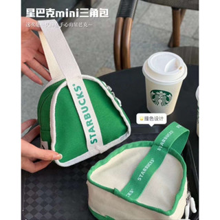 กระเป๋าถือ กระเป๋าผ้าแคนวาส ทรงสามเหลี่ยม ลาย Starbucks สไตล์มินิมอล ทนทาน