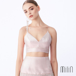 [MILIN] Darling V neckline Crystal embellishment spaghetti straps Crop Topเสื้อครอปท็อปสายเดี่ยวคอวีแต่งคริสตัล 27