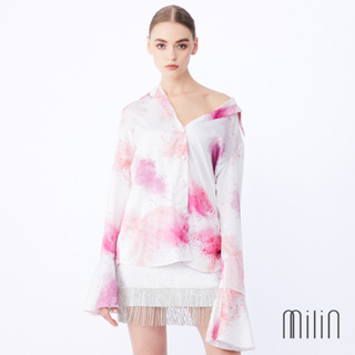 [MILIN] Away Long sleeves Bell cuffs digital print Silk satin classic shirt เสื้อเชื้ตแขนยาวผ้าไหมซาตินพิมพ์ลาย 27