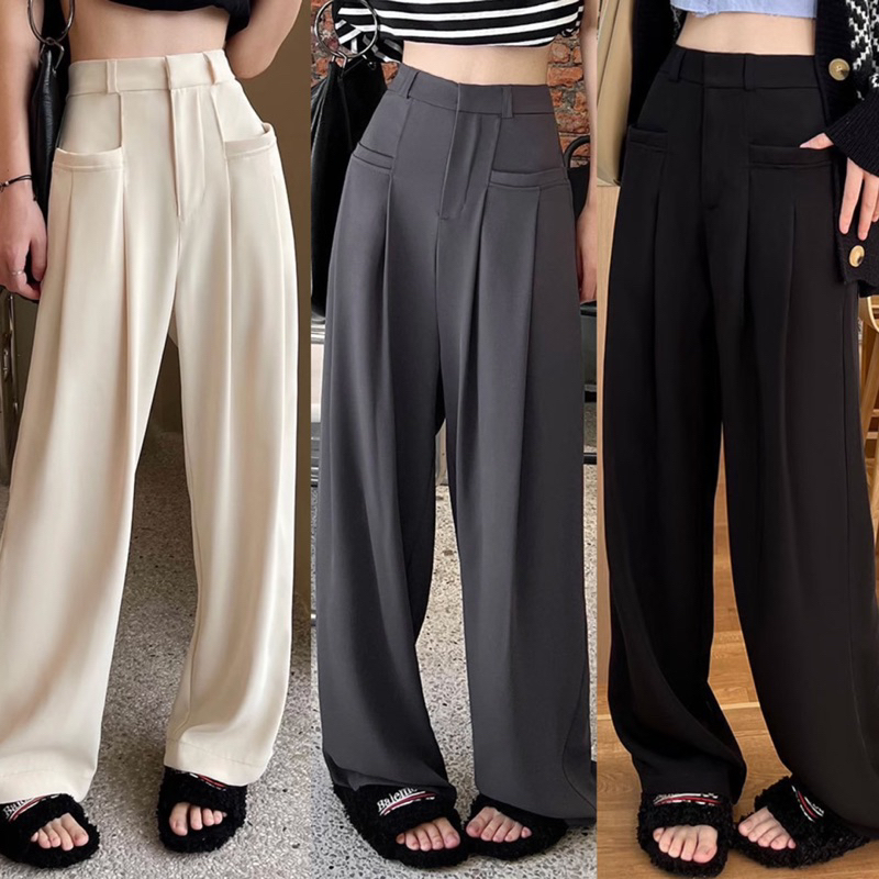 พร้อมส่ง!! So-won’กางเกงขายาวกระเป๋าหน้า✨ [A13]