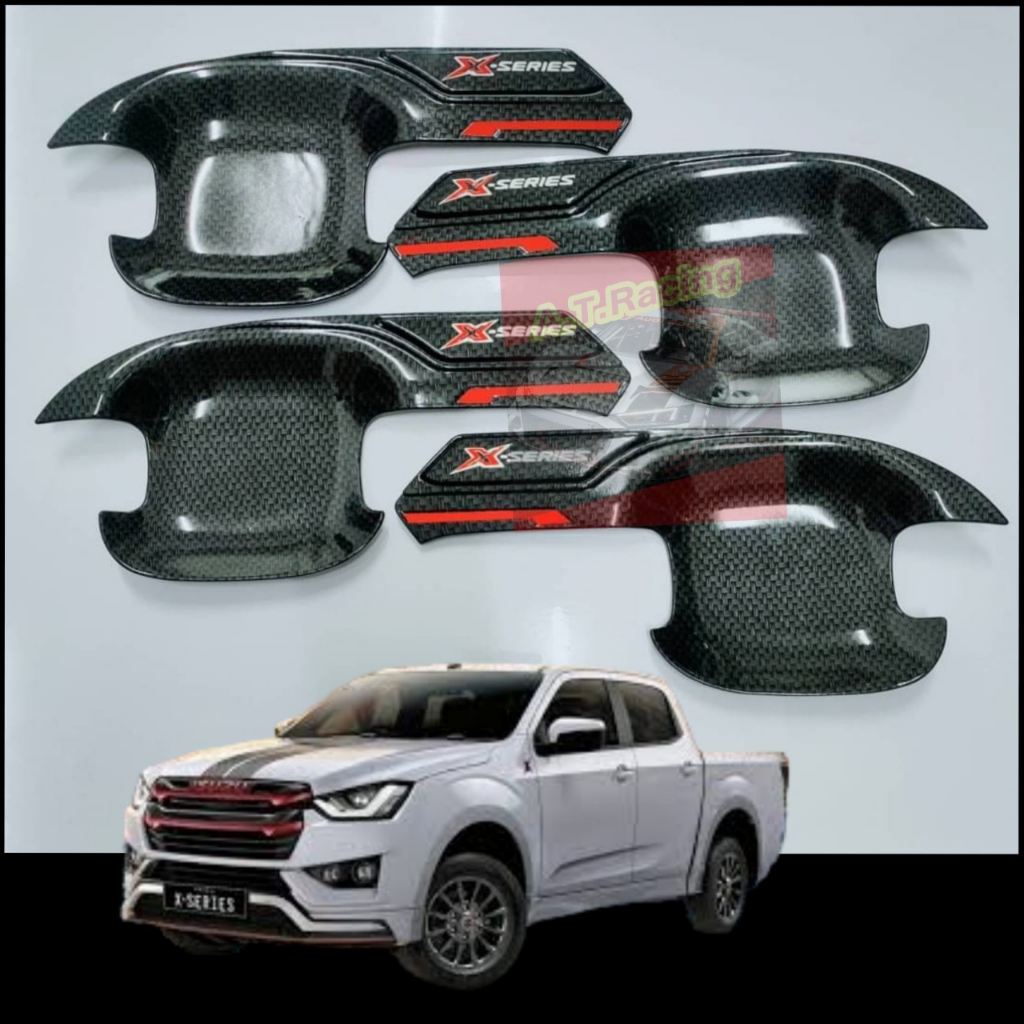 เบ้ากันรอย กันรอยประตู เบ้าปีกตรง ครอบมือจับ ISUZU D MAX / D MAX X-SERIES ปี 20 21 22 23 24 งานแคปล่าโลโก้สะท้อนแสง