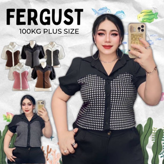 Plus size เสื้อเชิ้ตสาวอวบเเฟชั่นผู้หญิง  เเต่งทูโทนลายชิโนริ รุ่นU30