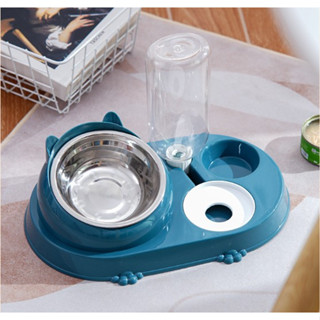PEKO PET&amp;CAT [BL071] ชามอาหารสัตว์เลี้ยง พร้องที่ให้น้ำอัตโนมัติ มีแผ่นกันเลอ ชามเอียง15องศา ชามข้าวแมว และสุนัข