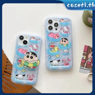 คูปองเคลม🎀เคสไอโ case for iphone 11 12 การ์ตูนว่ายน้ำชินจังน่ารัก เคส 14 13 12 11 pro max เคสมือถือกันตกพร้อมขายึด