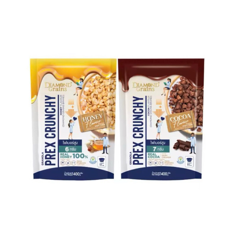 Diamond Grains กราโนล่า พรีกซ์ครันชี่ รสโกโก้และรสน้ำผึ้ง ขนาด 400 กรัม