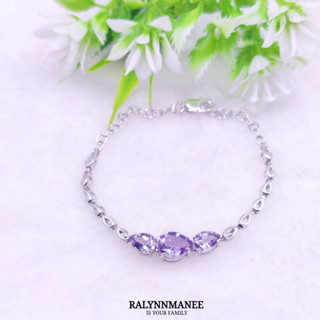 BL001 สร้อยข้อมือพลอยอเมทิสต์แท้ ( Amethyst ) ตัวเรือนเงินแท้ 925 ชุบทองคำขาว ฟรีไซส์ 14.5 -17.5,14 - 16 cm