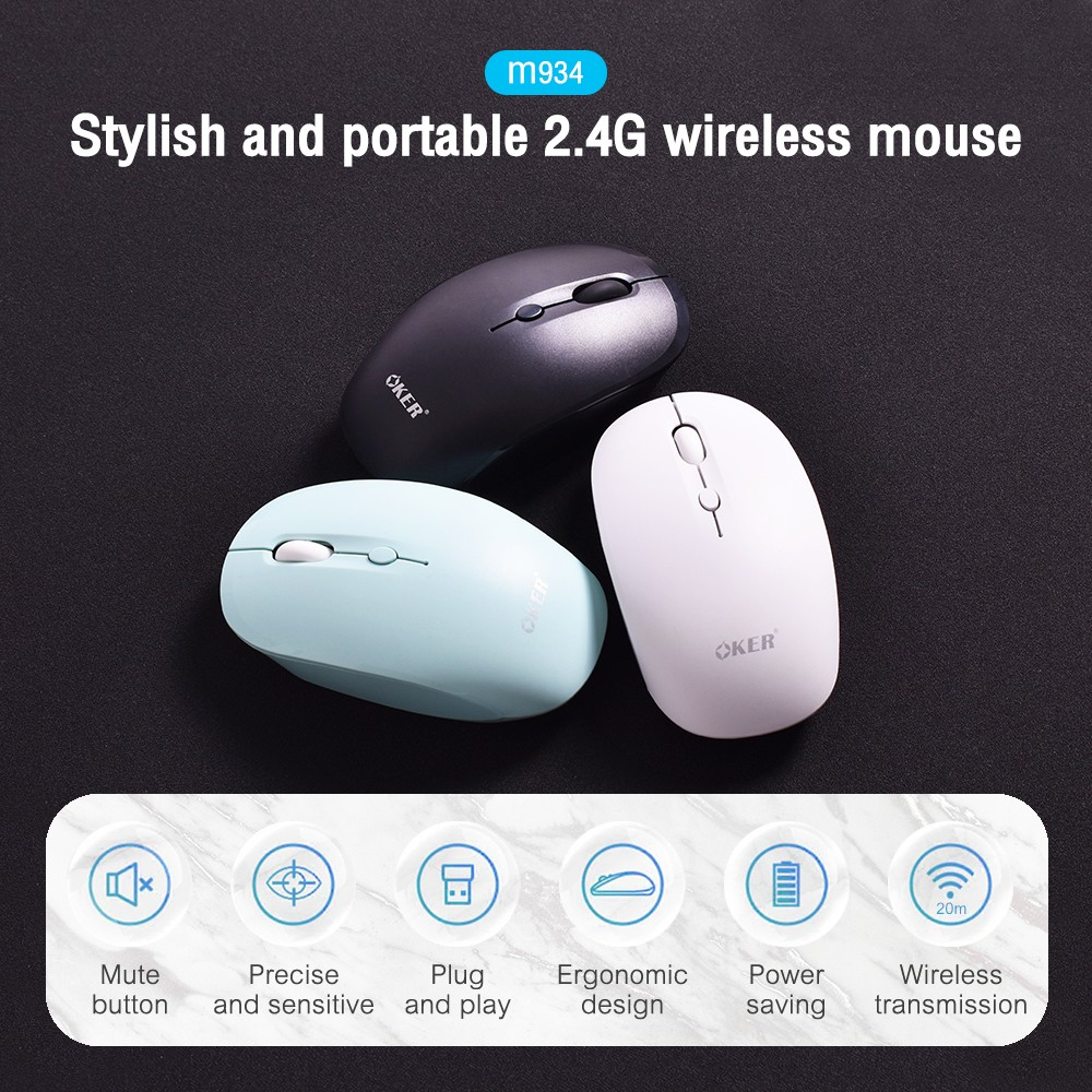 มาใหม่🚀ส่งเร็ว🚀OKER M934 WIRELESS MOUSE STYLISH PORTABLE 2.4G Wireless Silent เมาส์ไร้สาย เงียบไร้เสียง ปุ่มเงียบ # 934