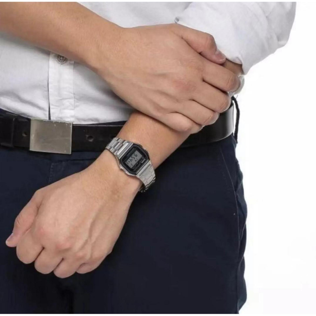 Casio นาฬิกาข้อมือผู้ชาย สายสแตนเลส รุ่น A158WA-1DF - สีเงิน