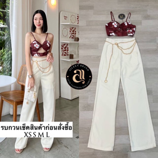 Set 3 ชิ้น เสื้อครอปสายเดี่ยวสีแดงเนื้อผ้าพิมพ์ลายดอกไม้ สายสามารถปรับระดับได้ ดีไซน์ช่วงอกเว้า ( เสริมฟองน้ำและซิปหลังอ