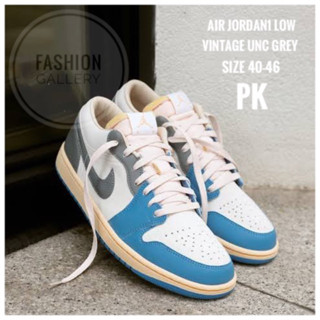 รองเท้าผ้าใบ Air Jordan1 Low Vintage UNC Grey (PK)วัสดุคุณภาพสูง มีเชือกอะไหล่ในชุดพร้อมอุปกรณ์