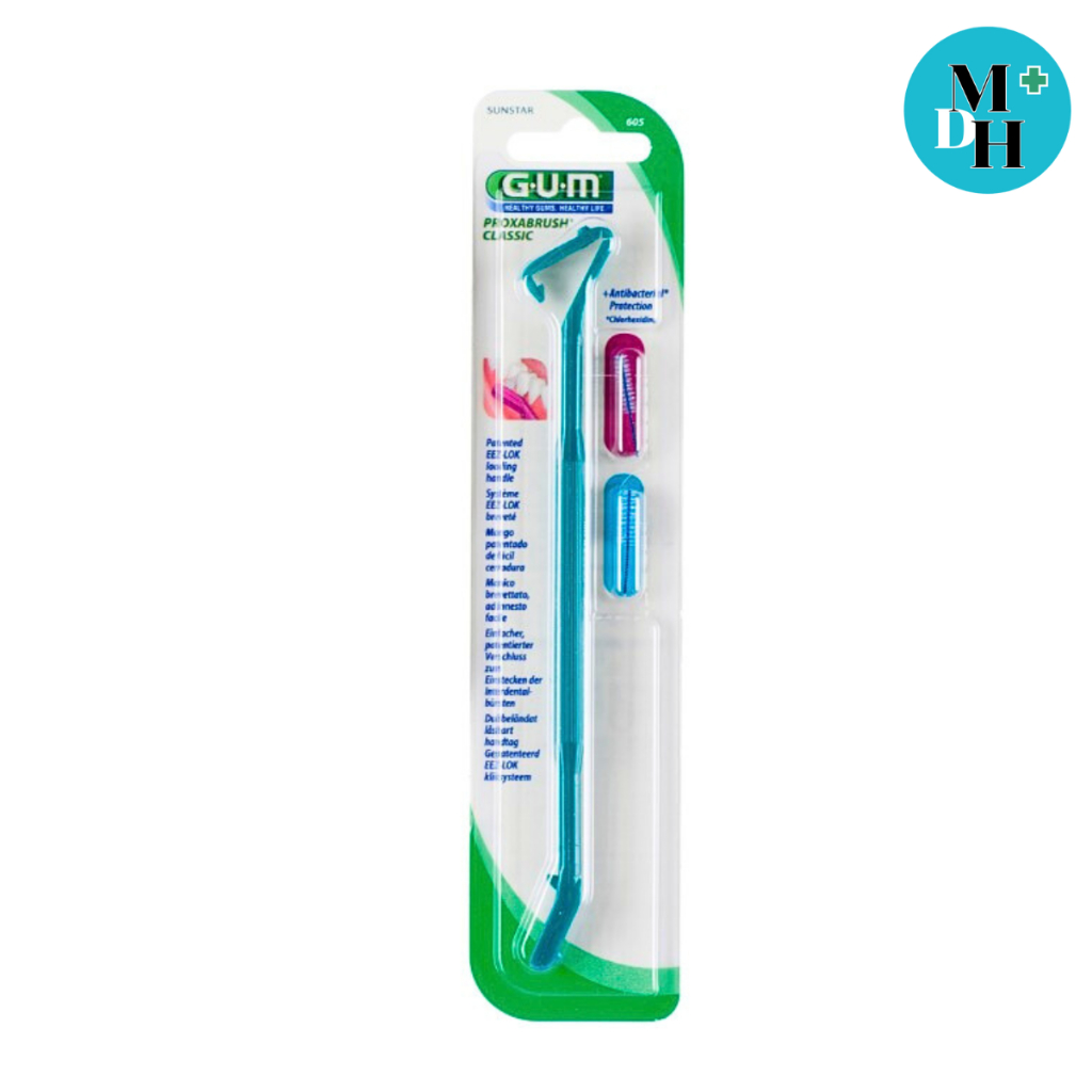 Gum 605 Proxa brush Classic แปรงซอกฟัน ด้ามแปรง ชนิดเปลี่ยนหัวแปรงได้ จำนวน 1 ด้าม แถมฟรี !! หัวเปลี่ยน 2 ชิ้น 08820