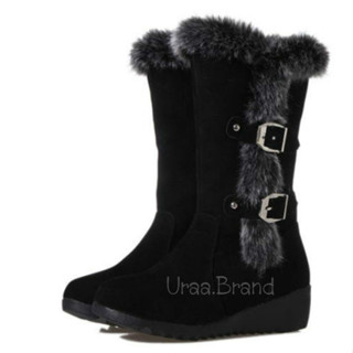 รองเท้าบูท รุ่น รองเท้าลุยหิมะ ตกแต่งขนเฟอร์ Fur Boot - II (สีดำ)