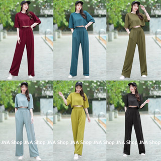 Set 2ชิ้น เนื้อ ผ้าร่องสุดคุ้ม ใส่สบาย กางเกงเอวสม๊อค เอวสูงน่ารักมาก ชุดเซ็ท ชุดเซต